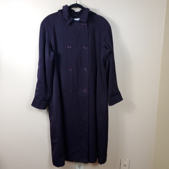 Vintage Preston & York Women's Navy Double Breasted Rain Trench Coat Size 10P - Picture 1 of 12